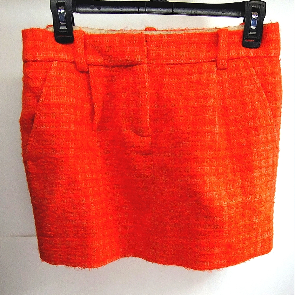 J. Crew Orange Tweed Mini Skirt l Wool And Cotton l Size 0